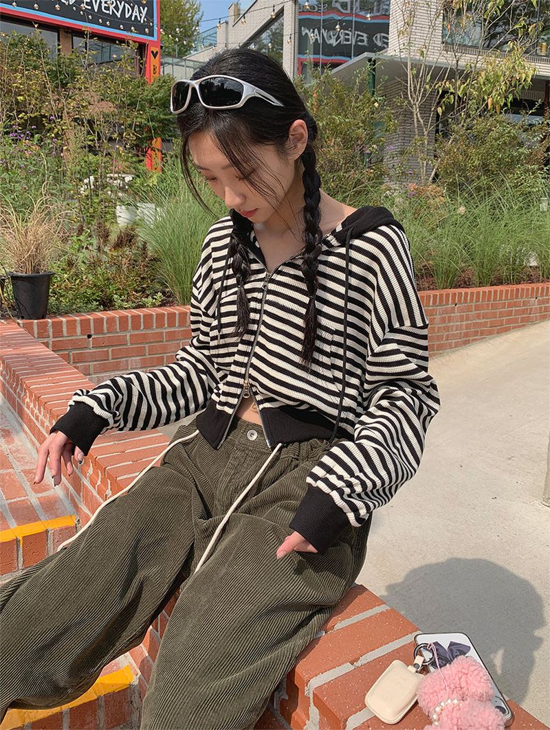 2WAY STRIPE HOODIE ZIP-UP (2COLOR)