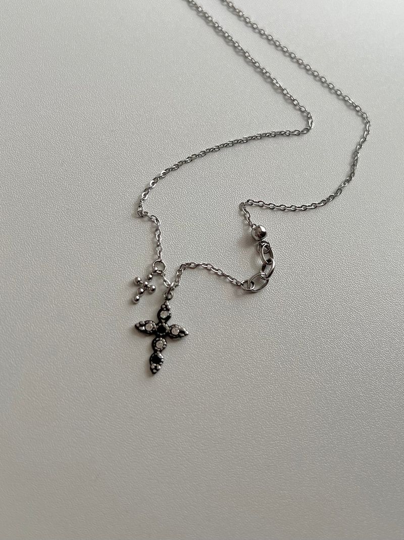 bif black twin cross turquoise stainless steel double ball short long layered gemstone necklace
