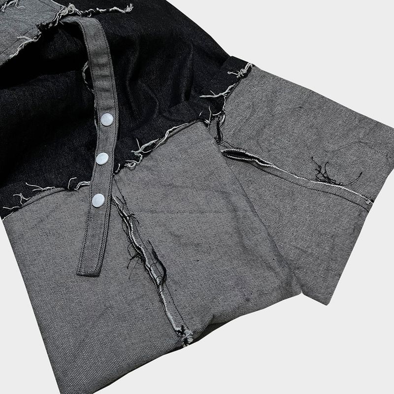 grunge roll-up denim pants_black