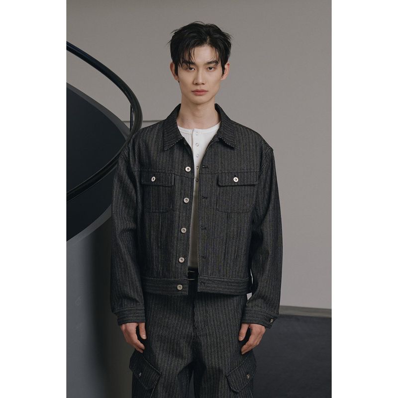 LAURANTSEOUL（ローラントソウル）の「Stripe corduroy trucker denim jacket(Black)（Jackets/Outerwear）」