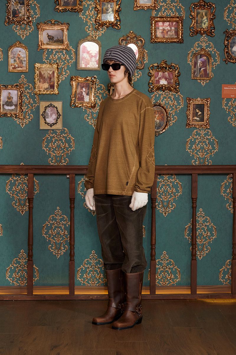 DYED ARGYLE LONG SLEEVE T SHIRT / OLIVE