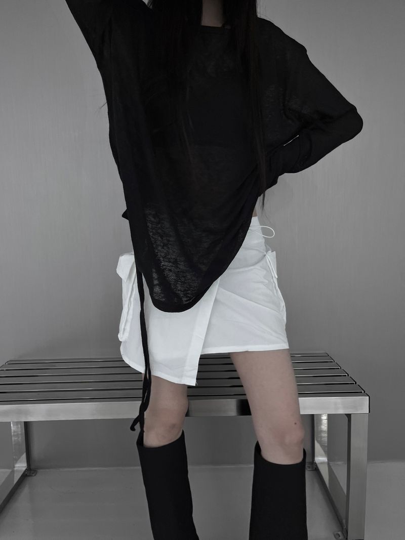 URBAN UNIQUE（アーバンユニーク）の「unbalanced nylon wrap skirt (3color)（Skirts）」
