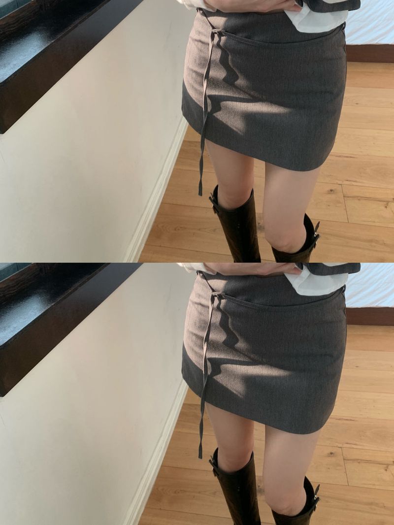 Slate Line Thin Belt Formal Mini Skirt