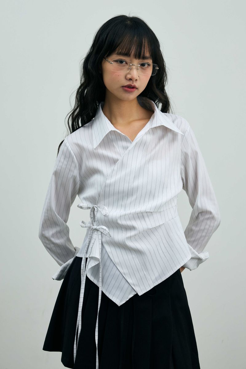 EVE STRIPE WRAP SHIRT / WHITE