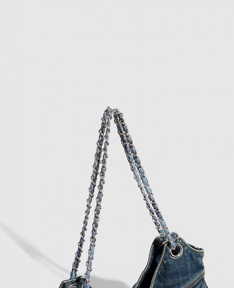 denim pocket chain cross shoulder bag