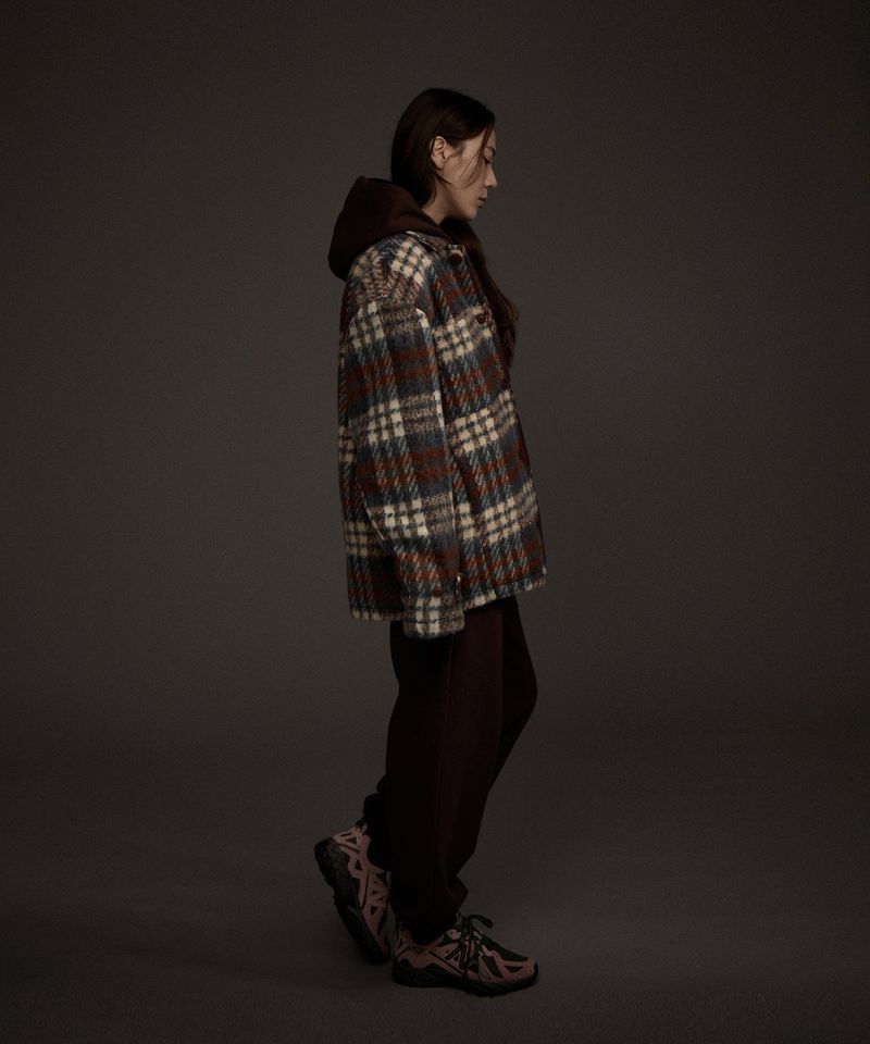 W COZY HAIRY CHECK JACKET NAVY