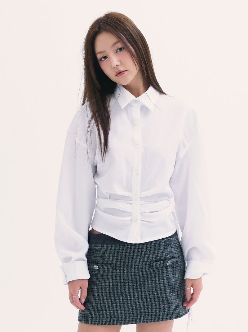 Leona shirring shirts WHITE