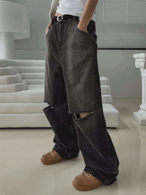 ULAN(ユレン)の「cross damage banding denim pants(Pants)」