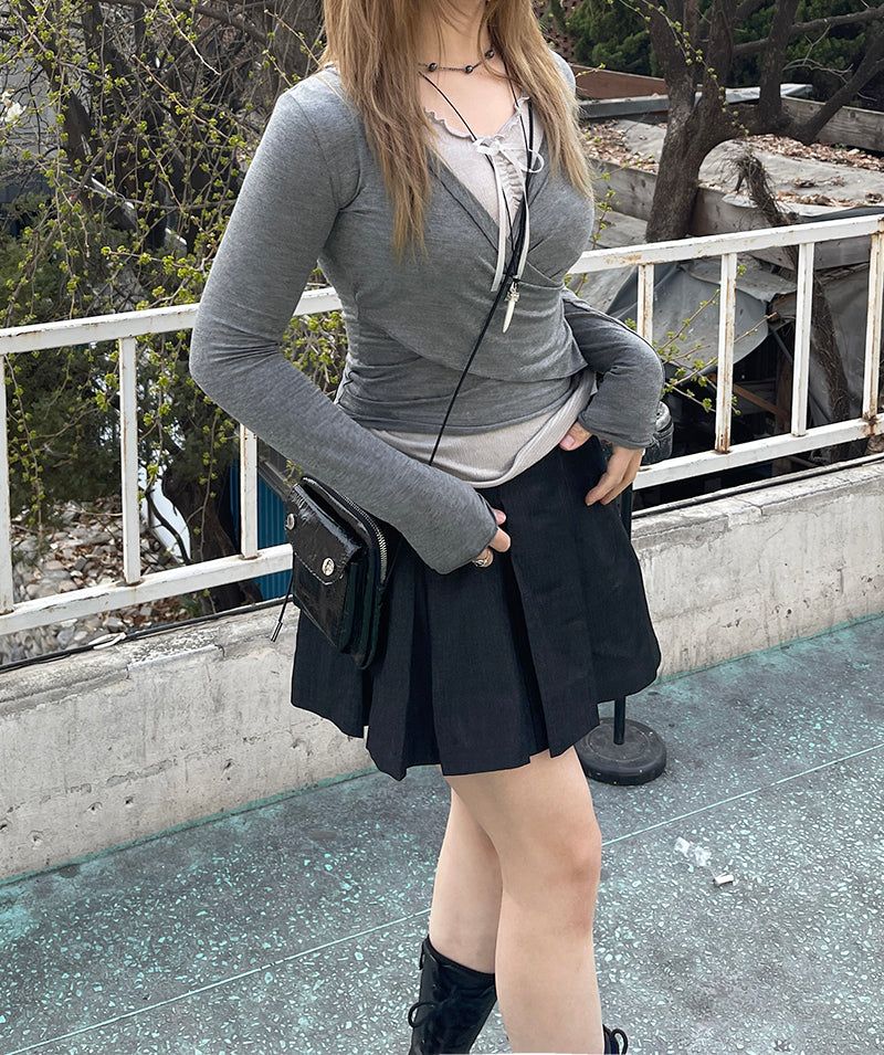 heenytsuki（ヒニツキ）の「Ribbon Sleeveless Wrap T-Shirt Set（Tops）」
