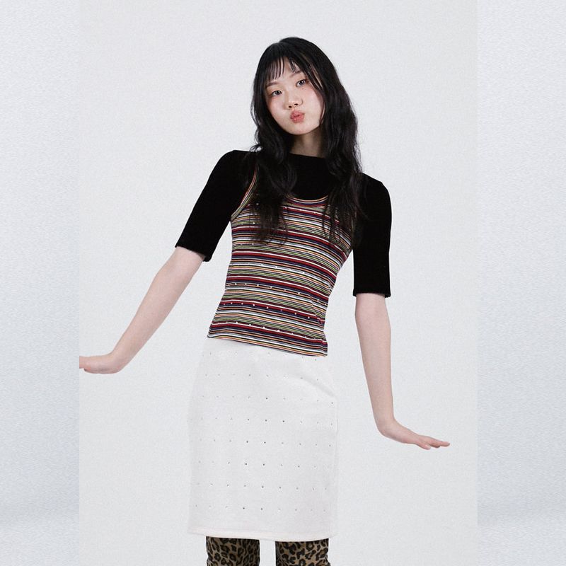 cottonrebirthclub（コットンリバースクラブ）の「ベルベットピンコートTシャツ (ブラック)（トップス）」