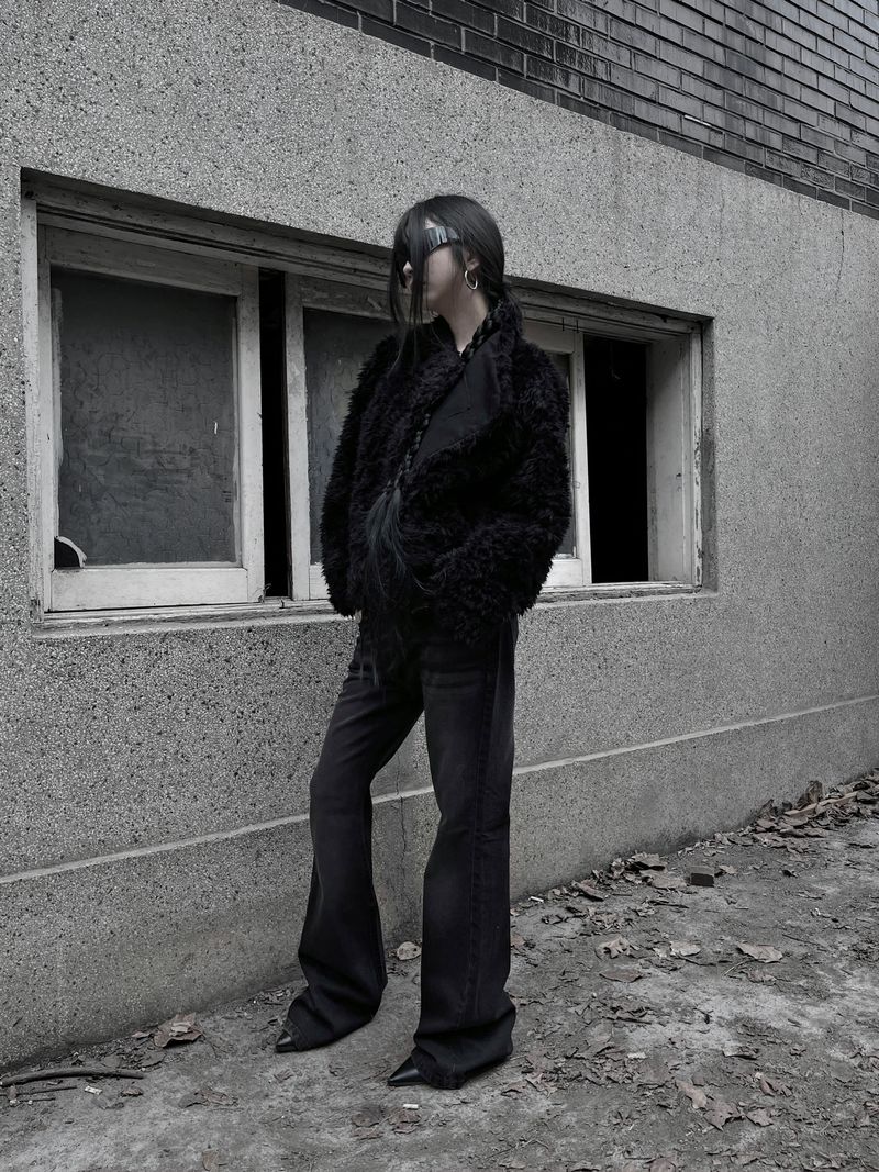 noir chic teddy fur jacket