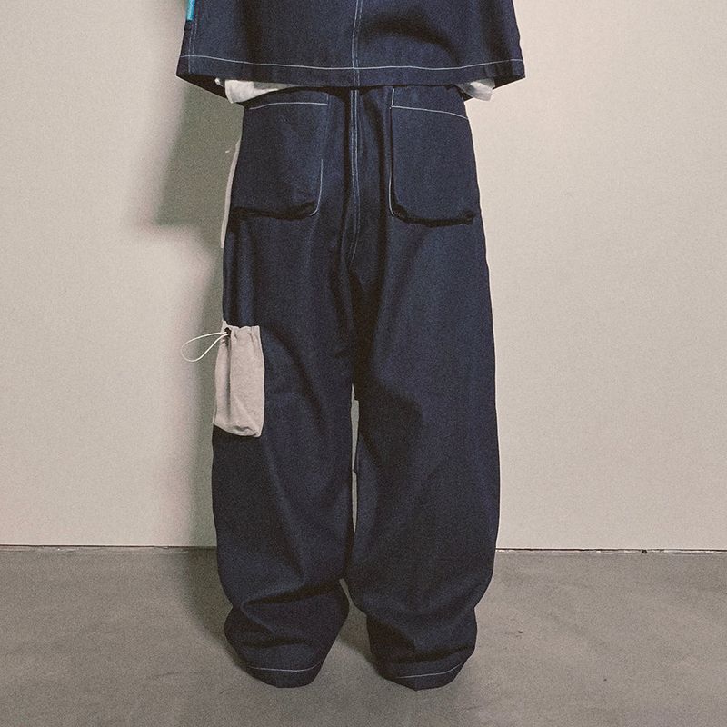 reverse terry pocket denim pants_blue