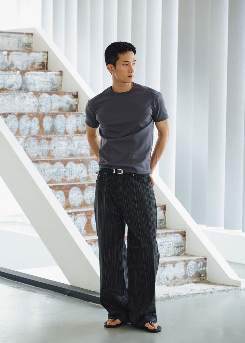 Need stripe wide denim pants(Black)