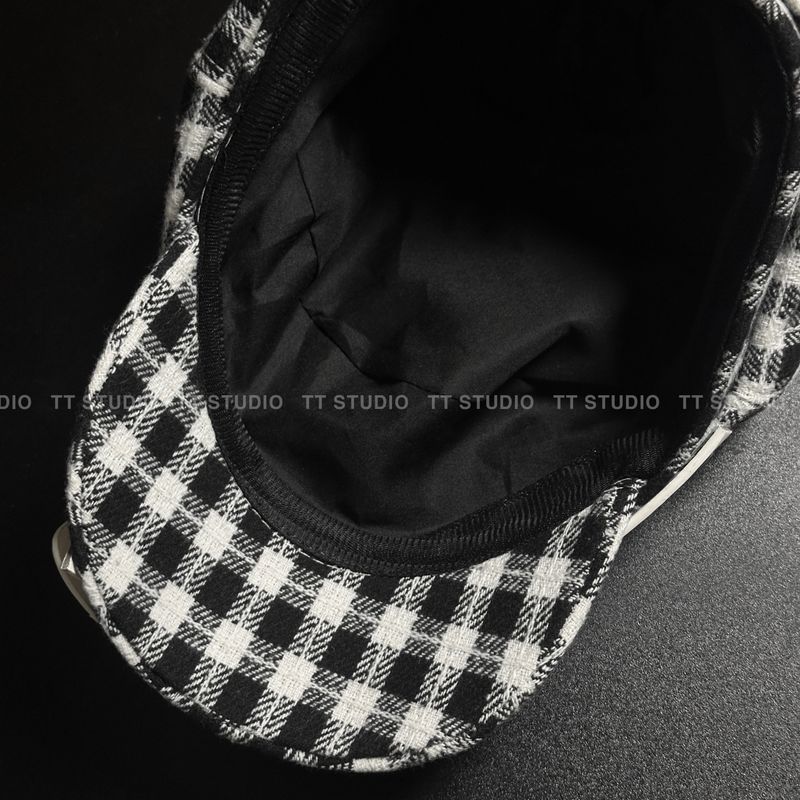 Check tweed beret