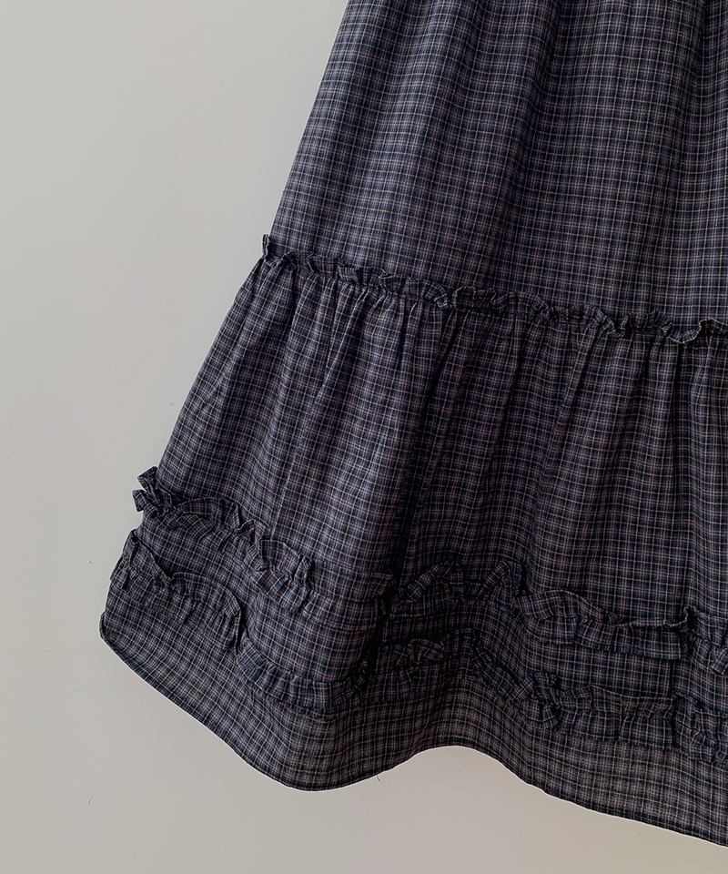 Luen midi checkered skirt Fall layered frill soft fit