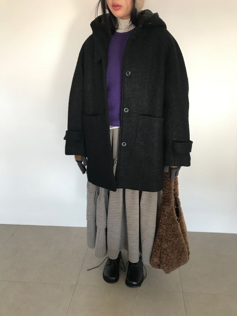 [MD Pick]Fine wool hooded half coat (2color)