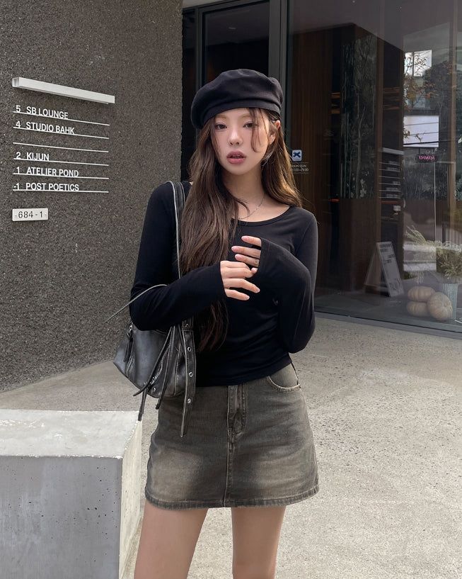 Porni Vintage Washed Denim Skirt
