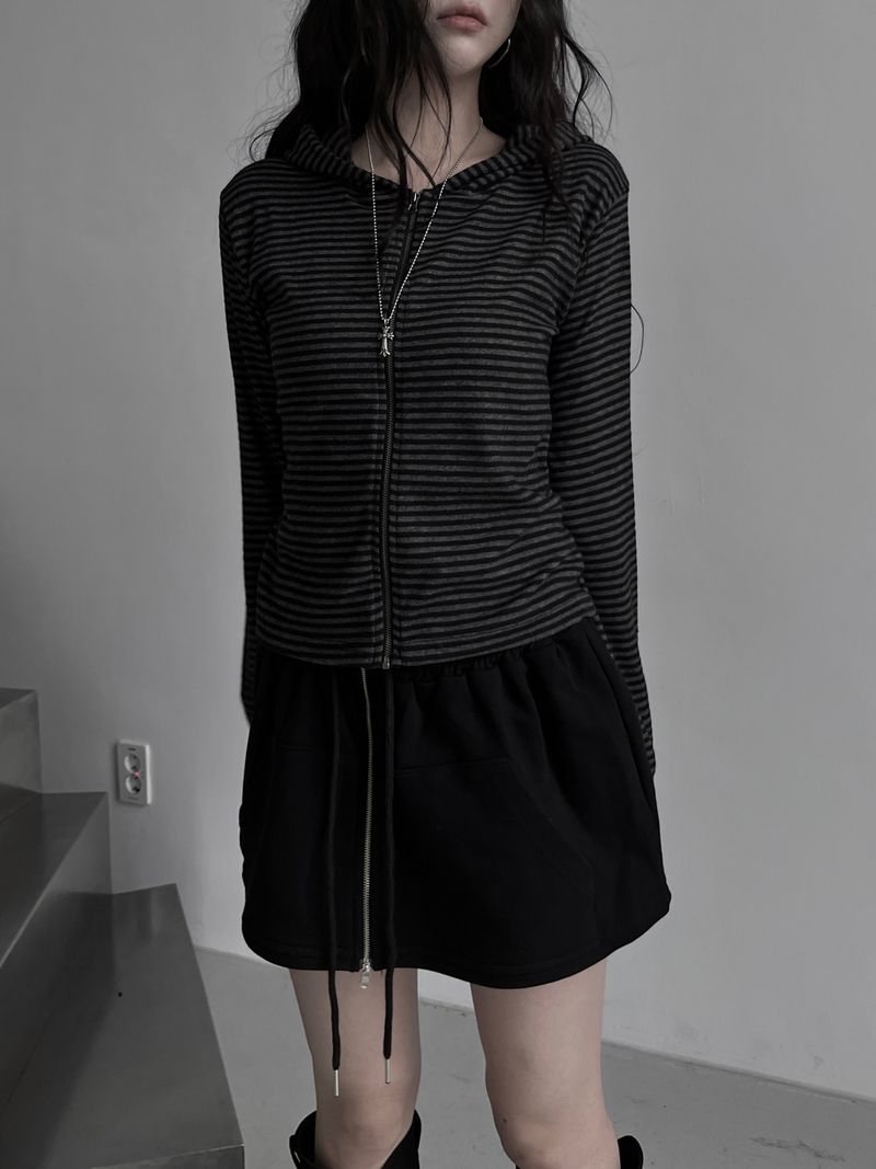 URBAN UNIQUE(アーバンユニーク)の「stripe boa hood zip-up(Tops)」