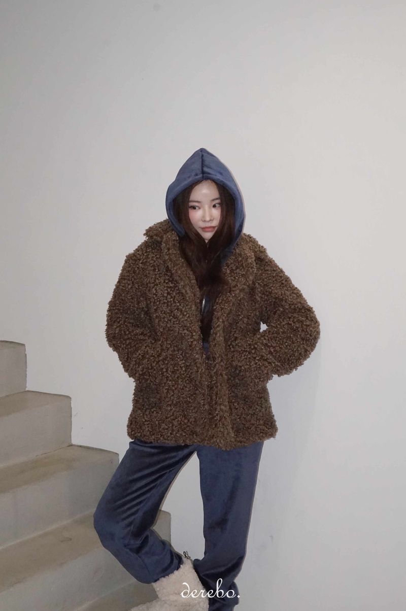Dark Brown Poodle Fur Jacket