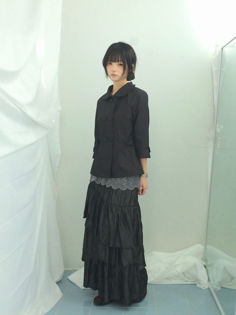 Diagonal Layer Shirring Long Skirt