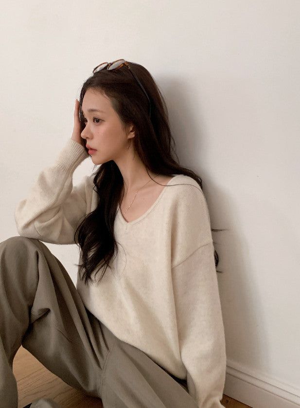 #Soft Wool V-neck Loose Fit Knit (6color)