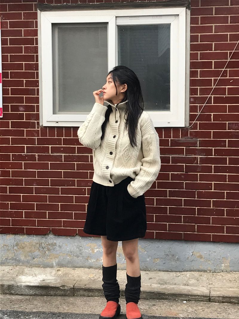 Wool fisher high neck cardigan 