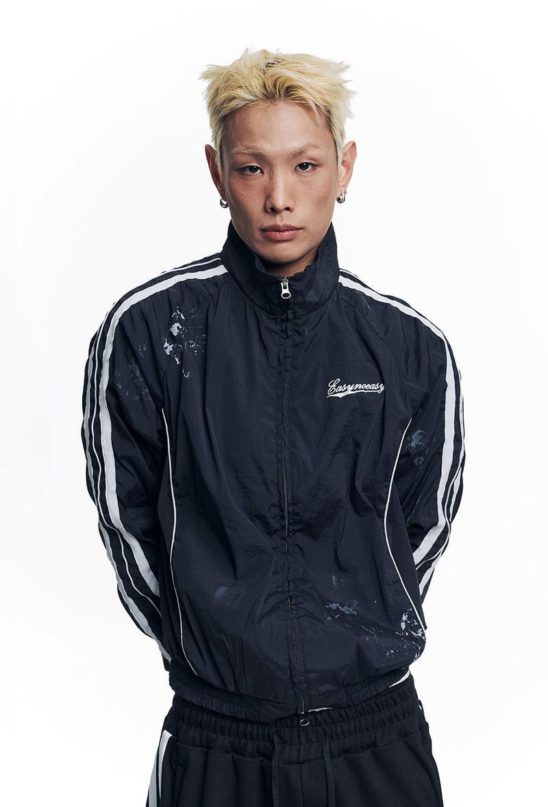 Dirty Nylon Piping Track Jacket - Black