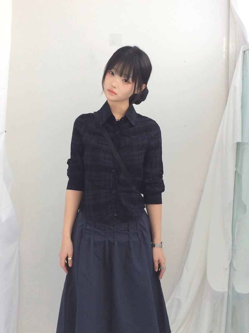 ruffle frill checkered short shirt