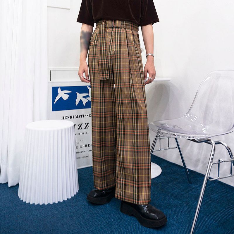 ハイウェストチェックフレアスラックス