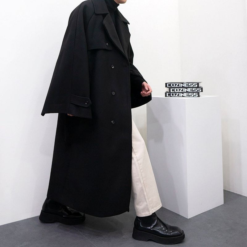 SK Button slit wool robe long coat (3 colors)