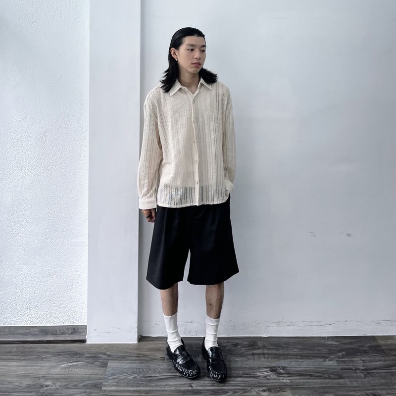 Striped Lace Long-Sleeve Shirt