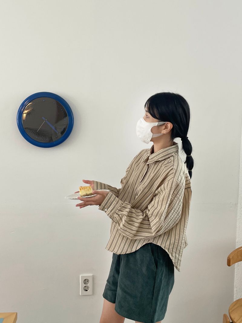 スタッキーストライプハーフシャツ