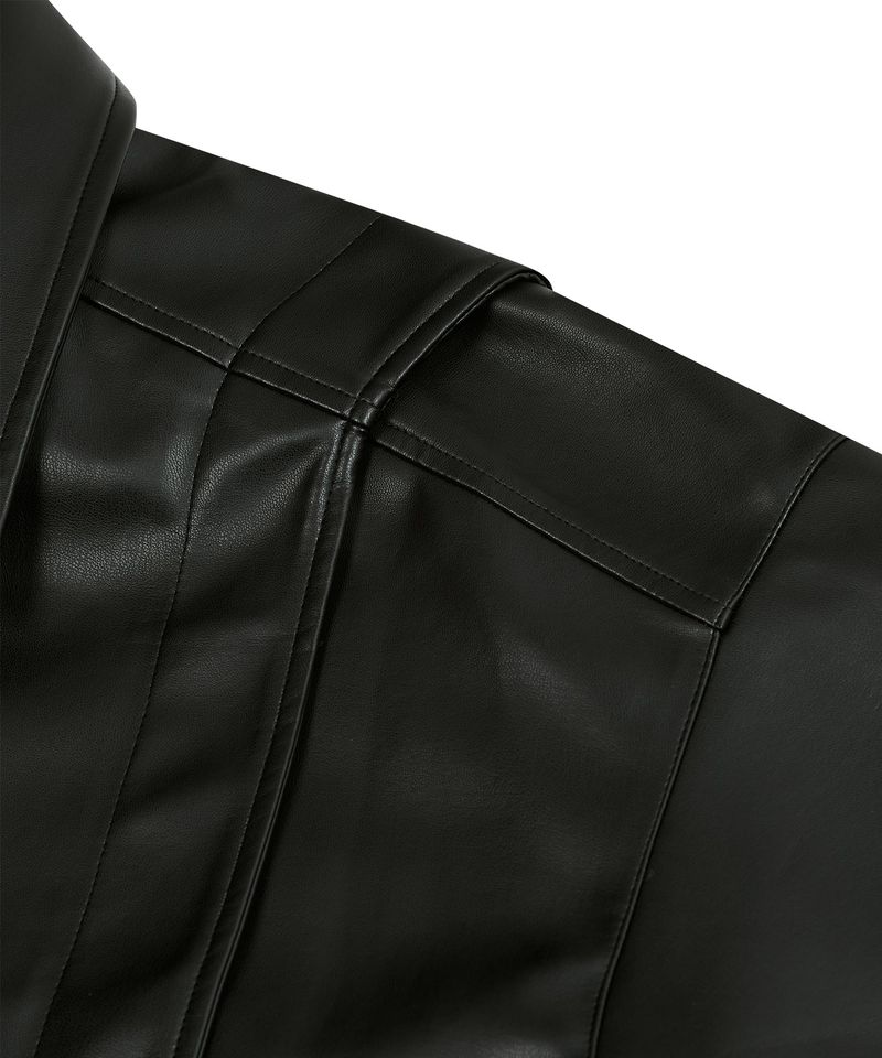 87-STAN028 [Vegan Leather] Multi Placket Leather Jacket Black