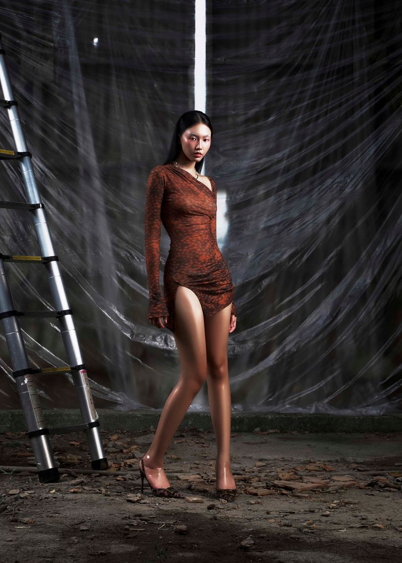 NONE Asymmetric Split Thigh Mini Dress