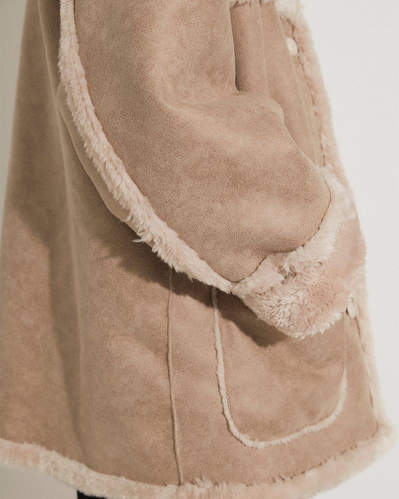 REVERSIBLE FAUX SUEDE SHEARLING COAT