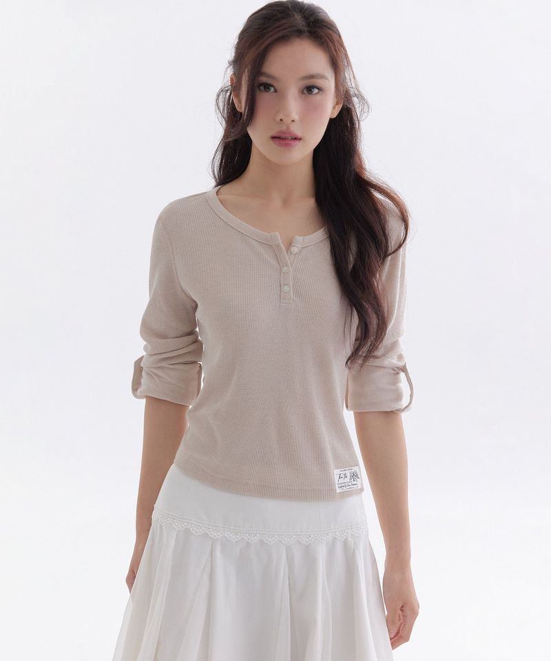 THETIS（ザティス）の「アンゴラ キャンバス ヘンリー ワッフル Tシャツ_TT6S214BE（トップス）」