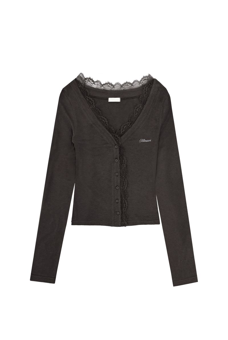Kleesier（クリーシーア）の「Cream donuts sheer cardigan, Charcoal（Tops）」