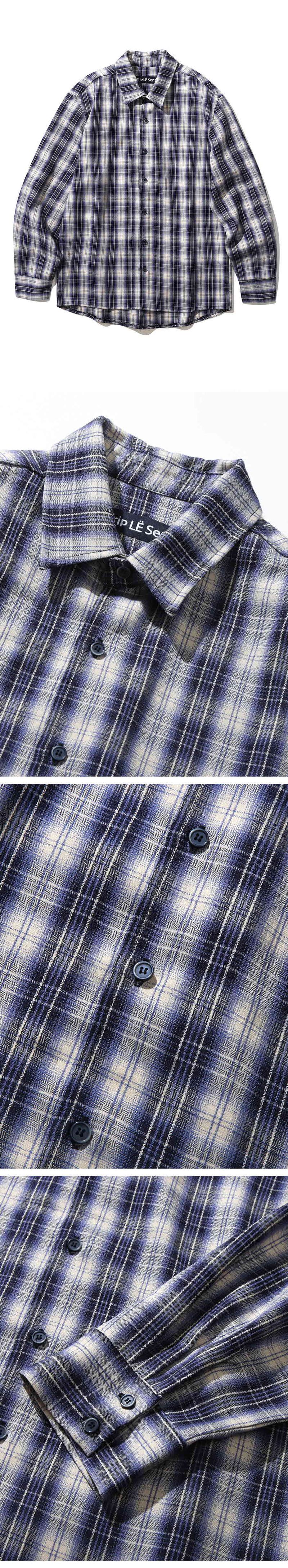 PATTERNED ETHNIC OMBRE CHECK SHIRT_BLUE