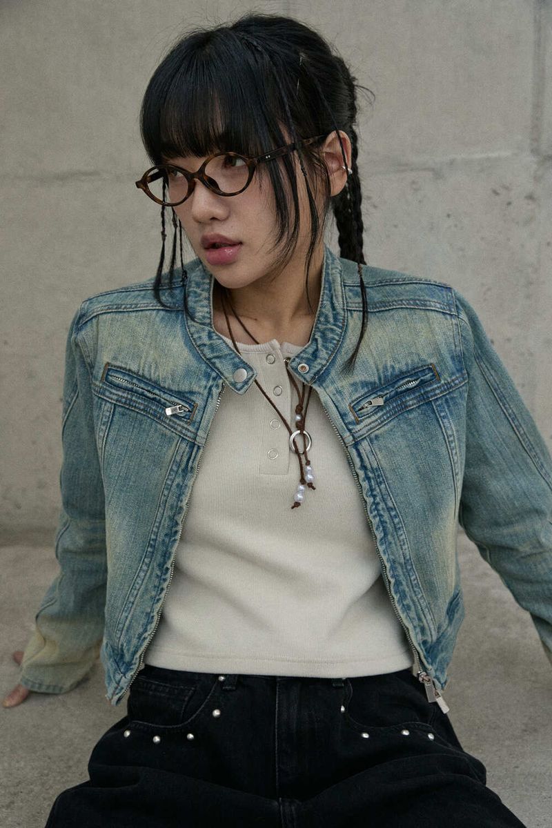 (W) Vintage washed rider denim jacket