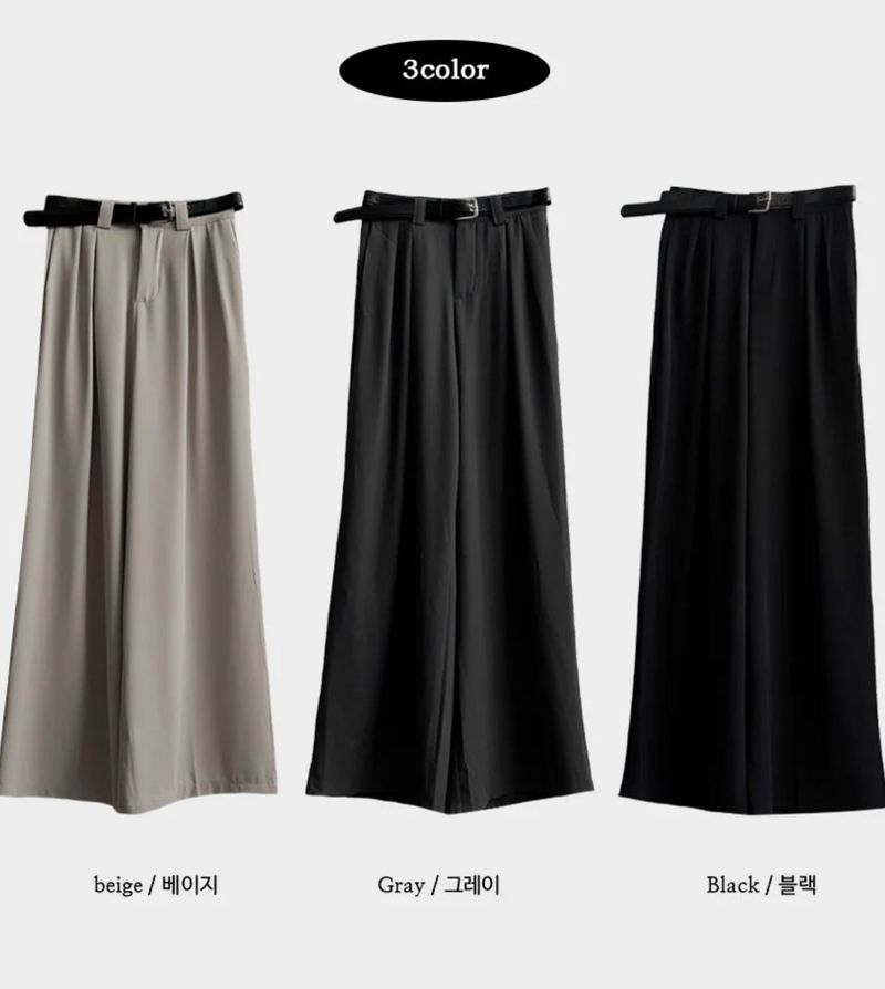 Cree Pin Tuck Wide Slacks Pants + Belt Set