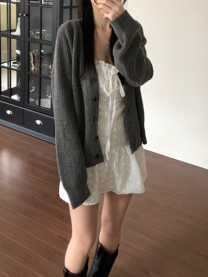 V-knit cardigan (2 colors)