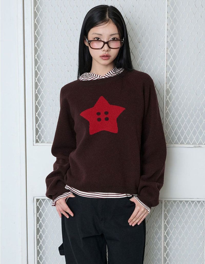 STAR BUTTON KNIT - BROWN