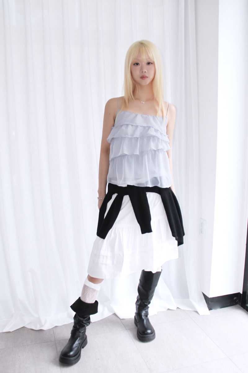 frill chiffon see-through sleeveless (2colors)