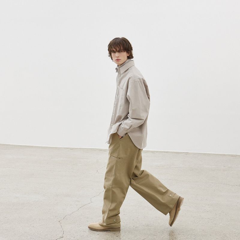 Belted Carpenter Cotton Pants (Khaki)