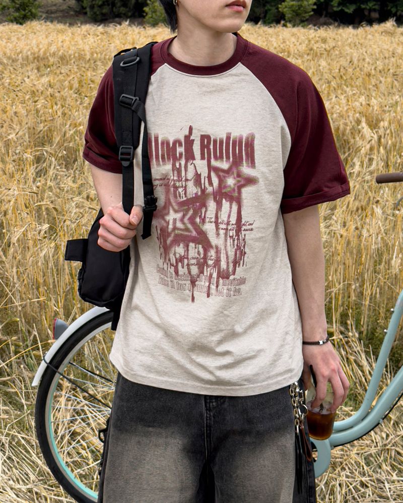 Stamune Printing Raglan Short Sleeve Tee