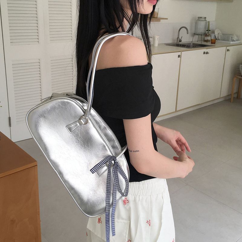 Choton Checkered Ribbon Strap Bowling Shoulder Bag
