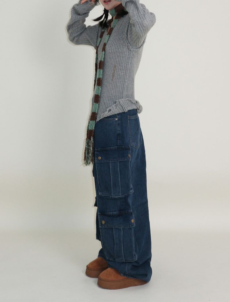 Zelda Double Pocket String Wide Denim Pants