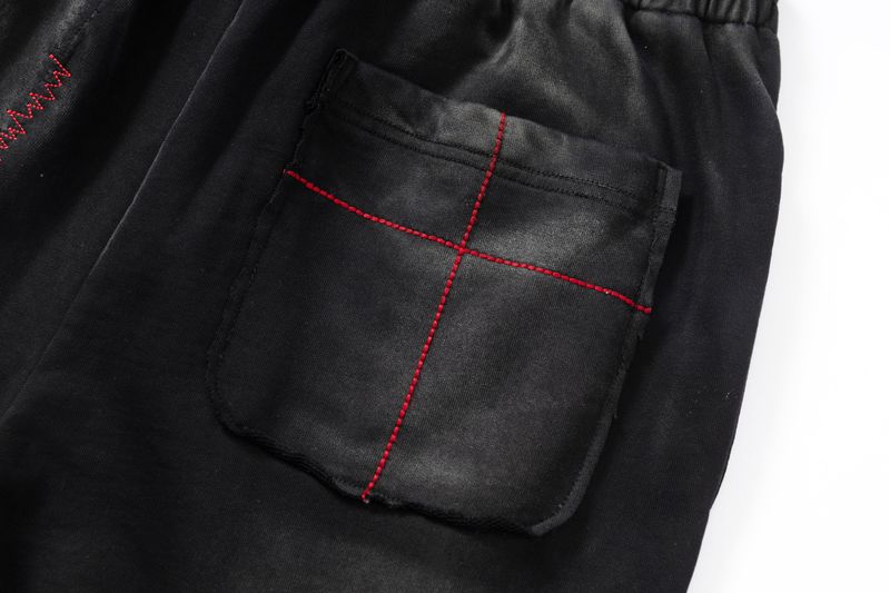 WASHED DISTRESSED RANDOM STITCH HOT-STUDDED DRAWSTRING SWEATPANTS