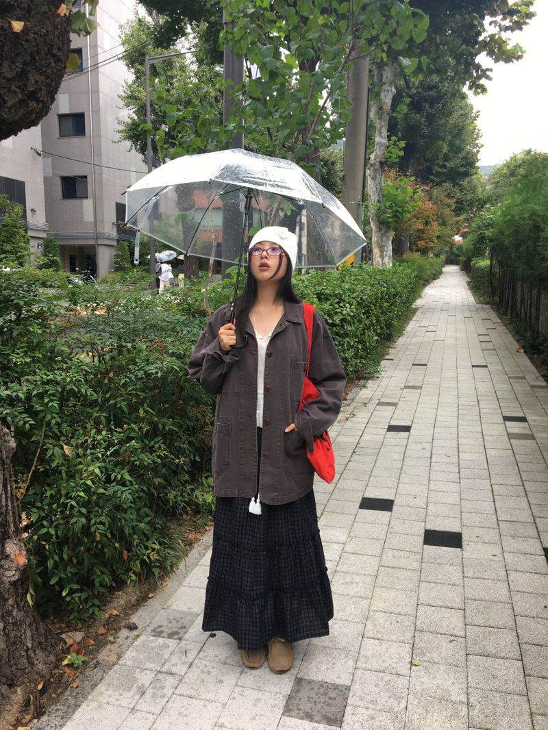 Maroon check long skirt (2color)