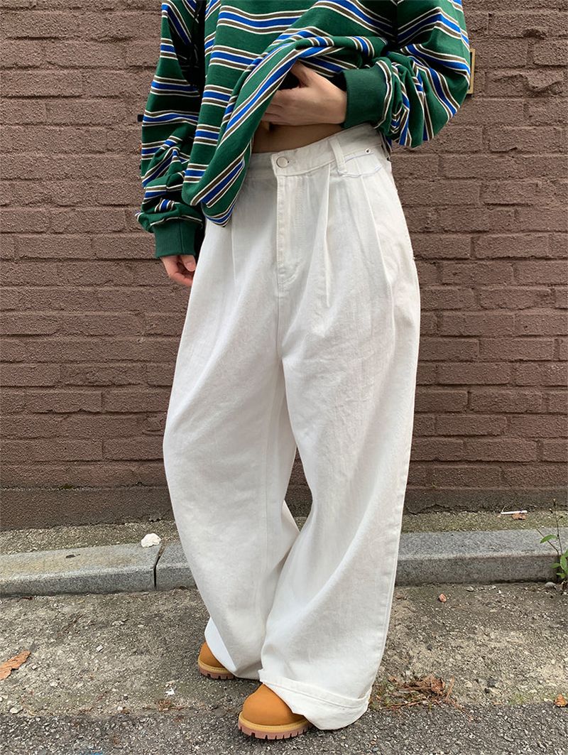 SLAB PINTUCK WIDE JEANS (3C)